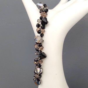 Black, smoke and clear crystal beaded bracelet